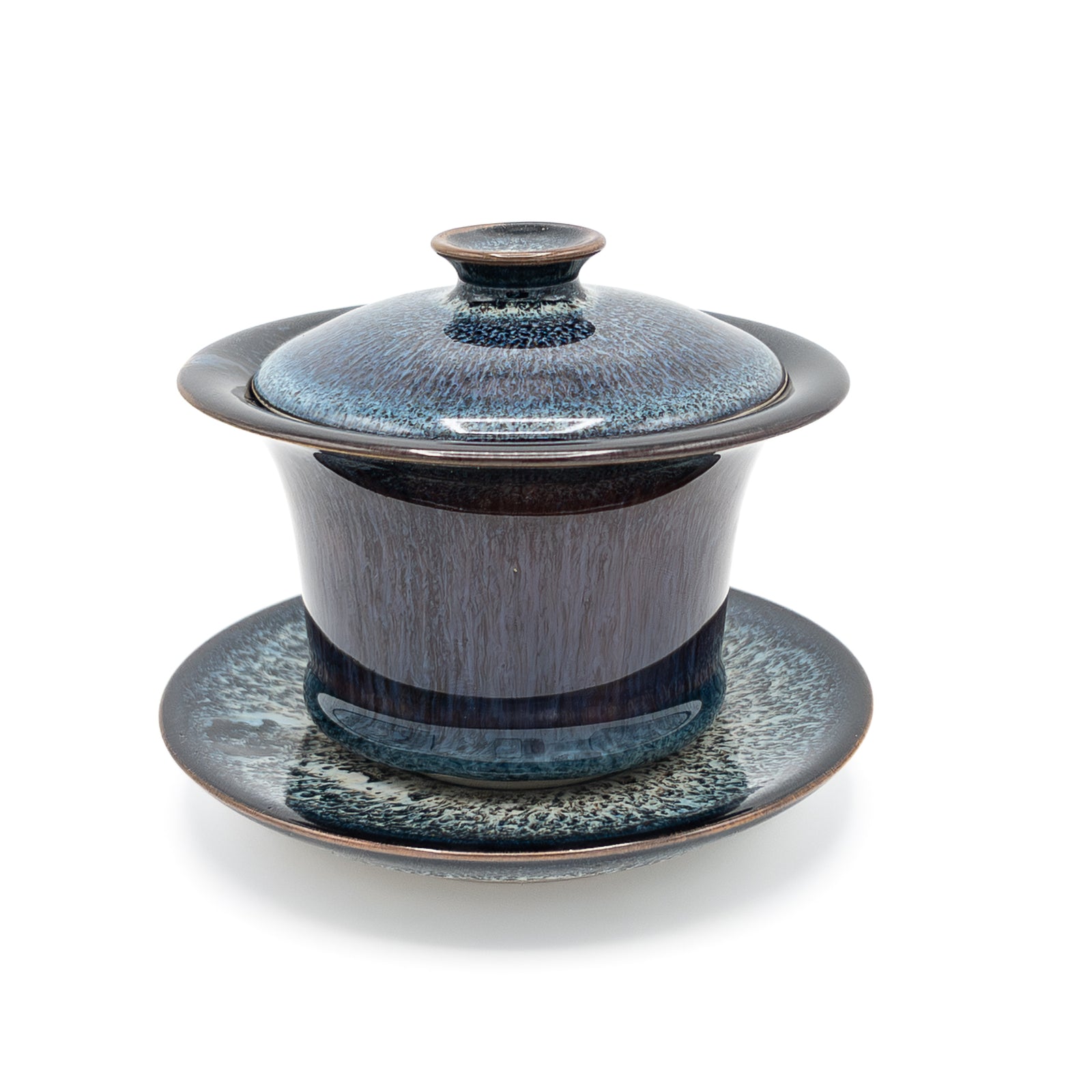 Galaxy Huaning Gaiwan side view showing glaze variation and traditional gaiwan shape