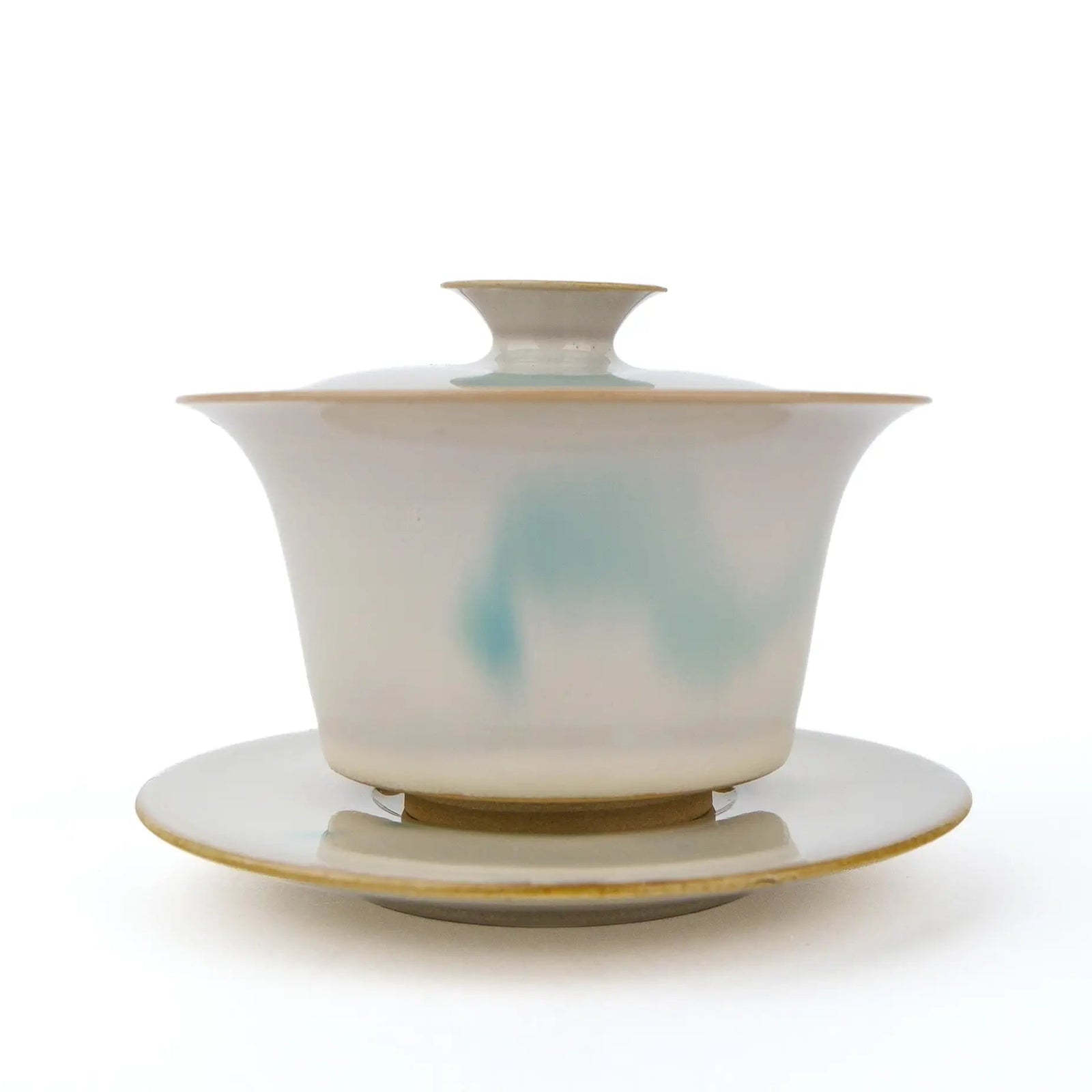 Huaning handmade gaiwan #401 with lid and saucer, white glaze with soft blue-green brushstrokes