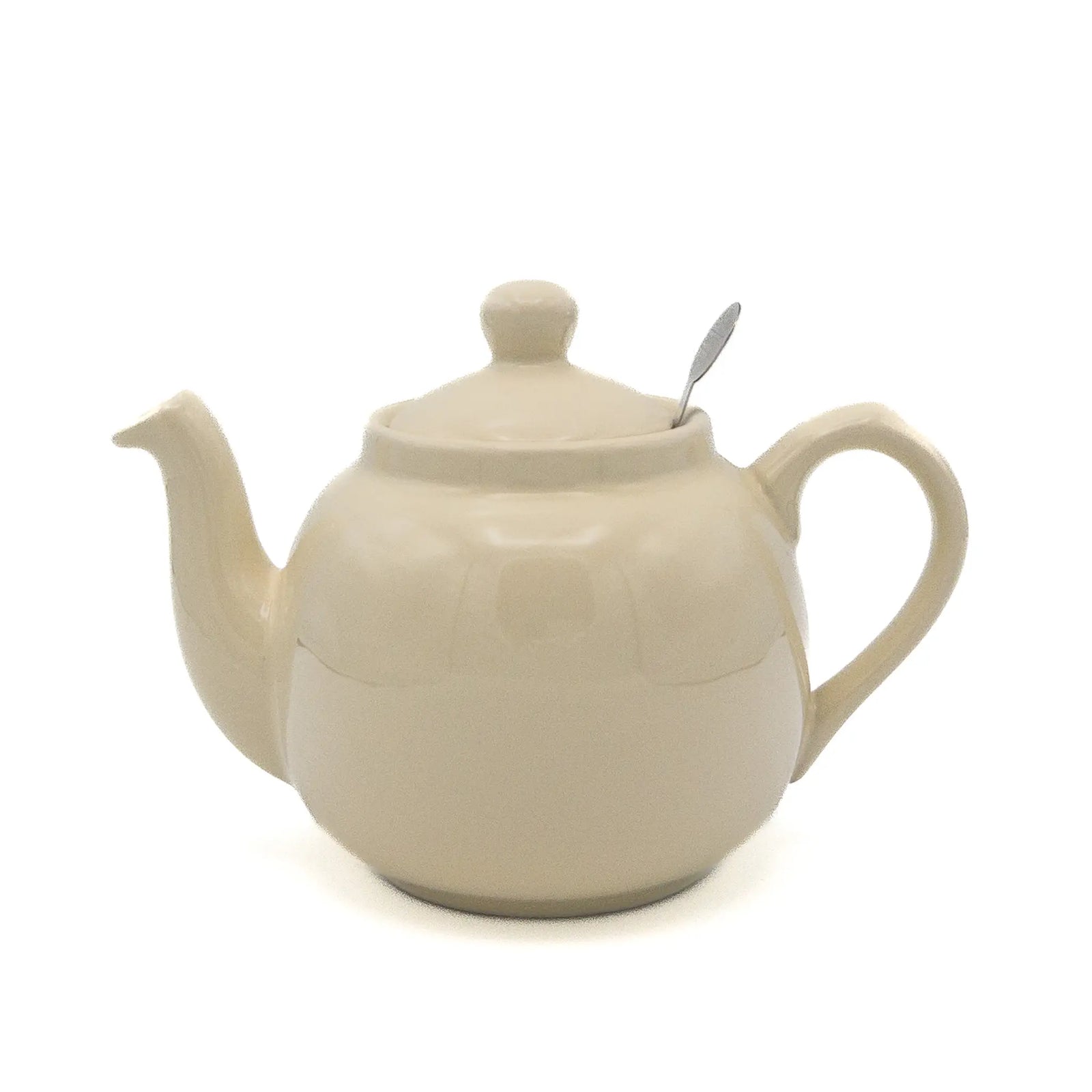 Ivory ceramic teapot with a lid on a white background