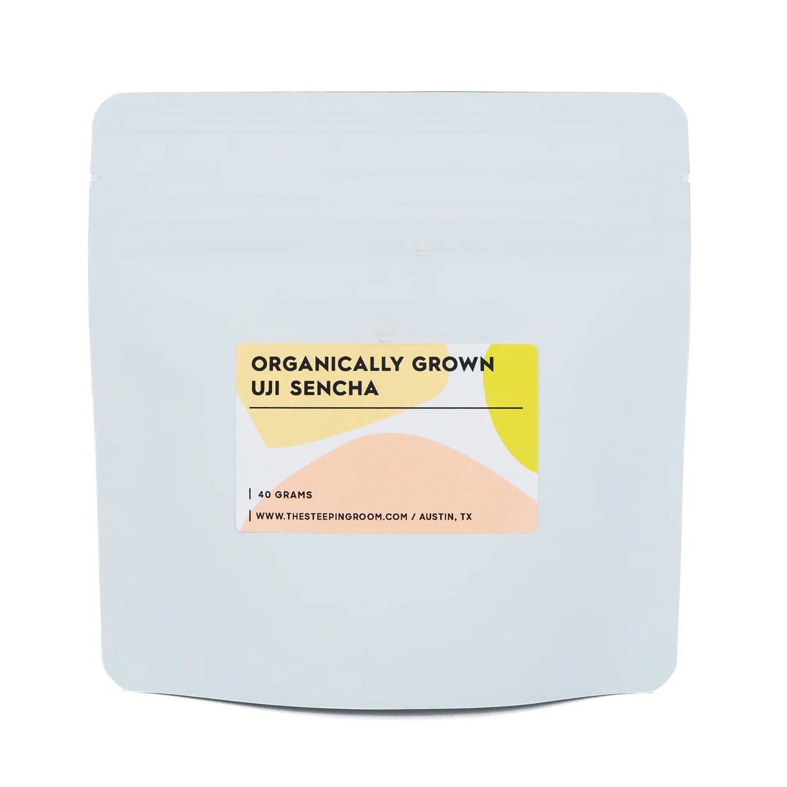 Organically Grown Uji Sencha 40 gram white pouch, front label