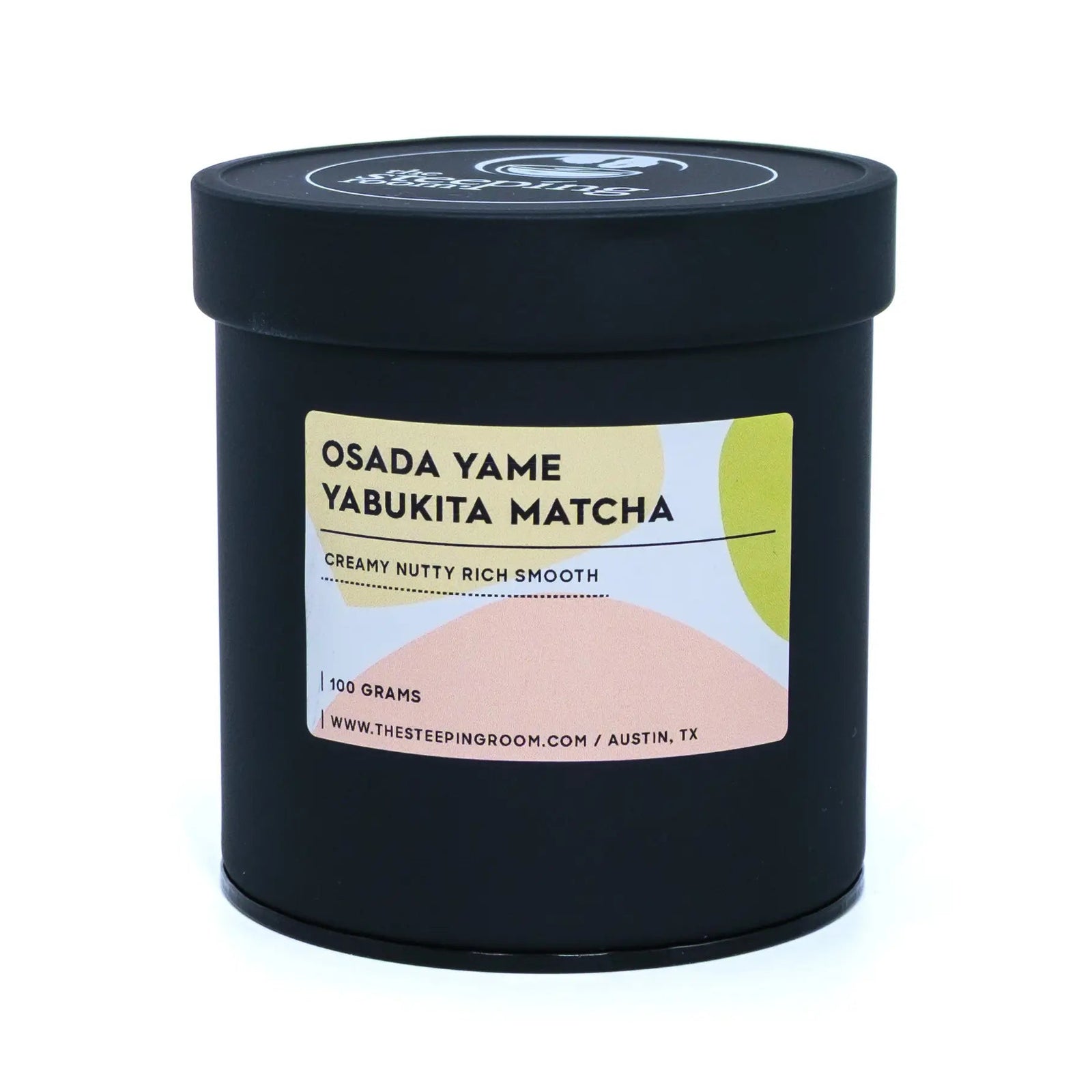 Osada Yame matcha container with label on a white background