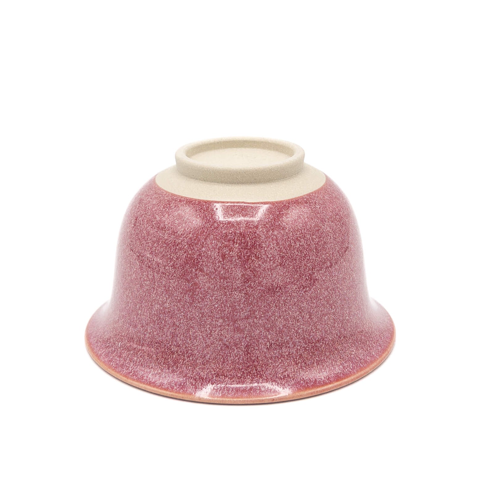 Pink Crystalline Huaning Gaiwan bowl underside showing unglazed foot and pink crystalline glaze exterior