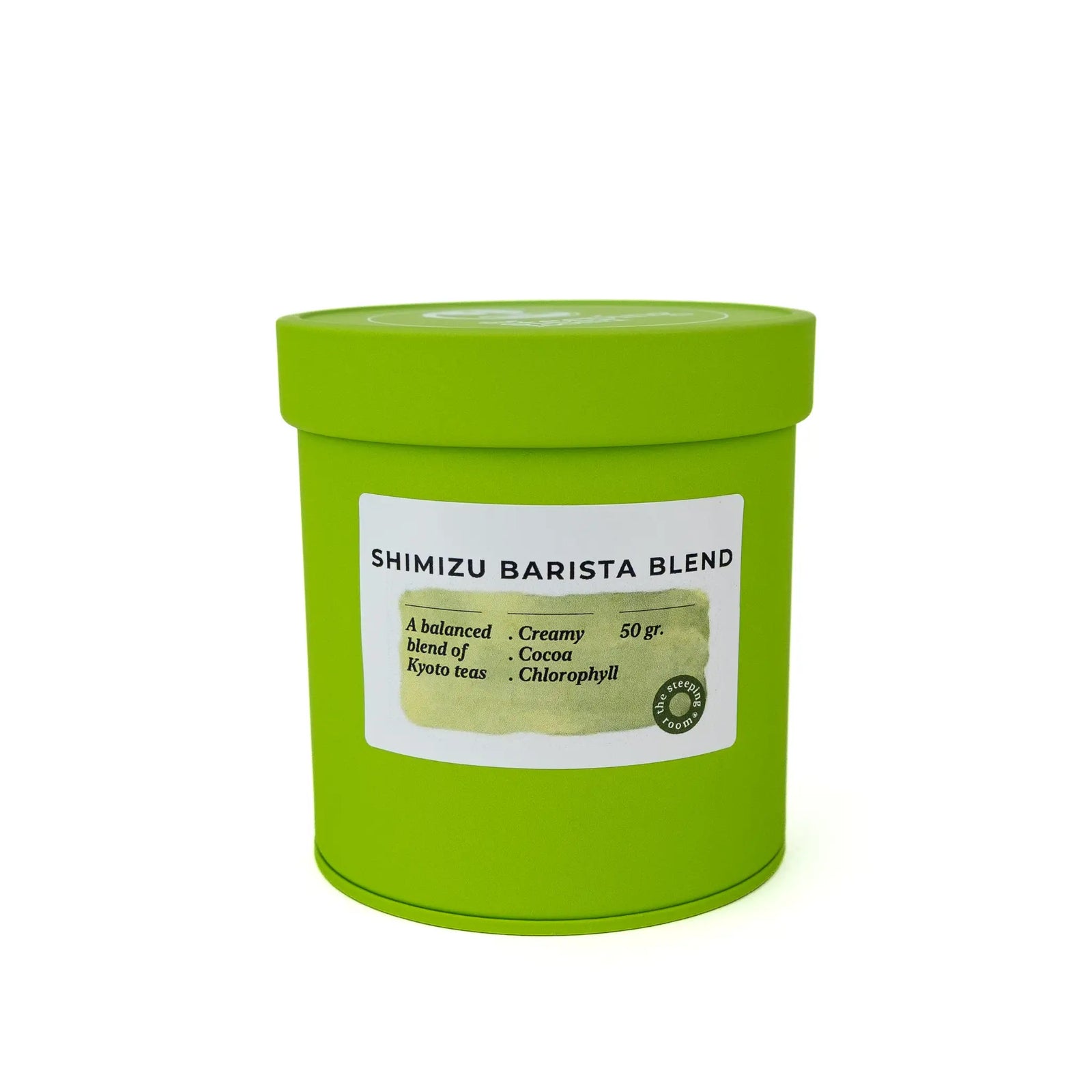 Shimizuya Barista Blend matcha 50g can, front label