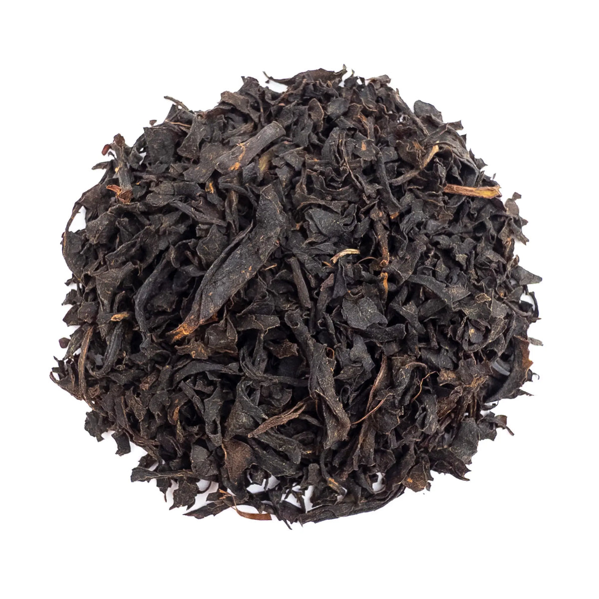 Benifuki Japanese Black Tea from Kumaen - black tea leaves on a white background