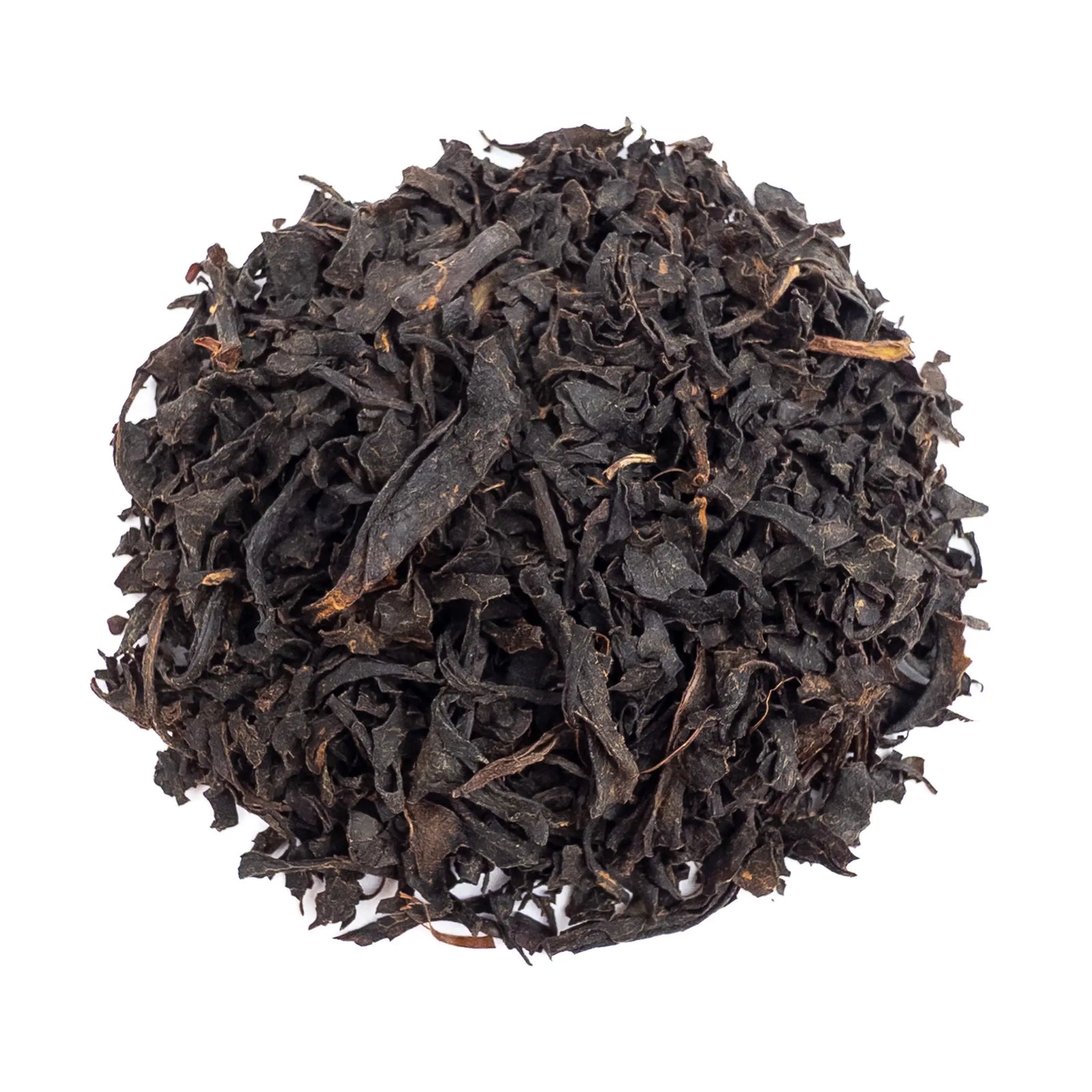 Benifuki Japanese Black Tea from Kumaen - black tea leaves on a white background