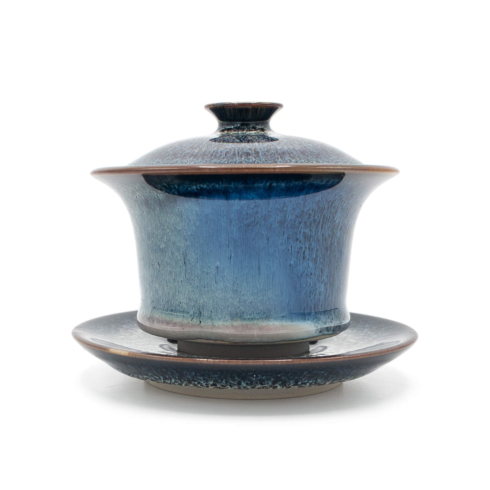 Galaxy Huaning Gaiwan side view showing glaze variation and traditional gaiwan shape