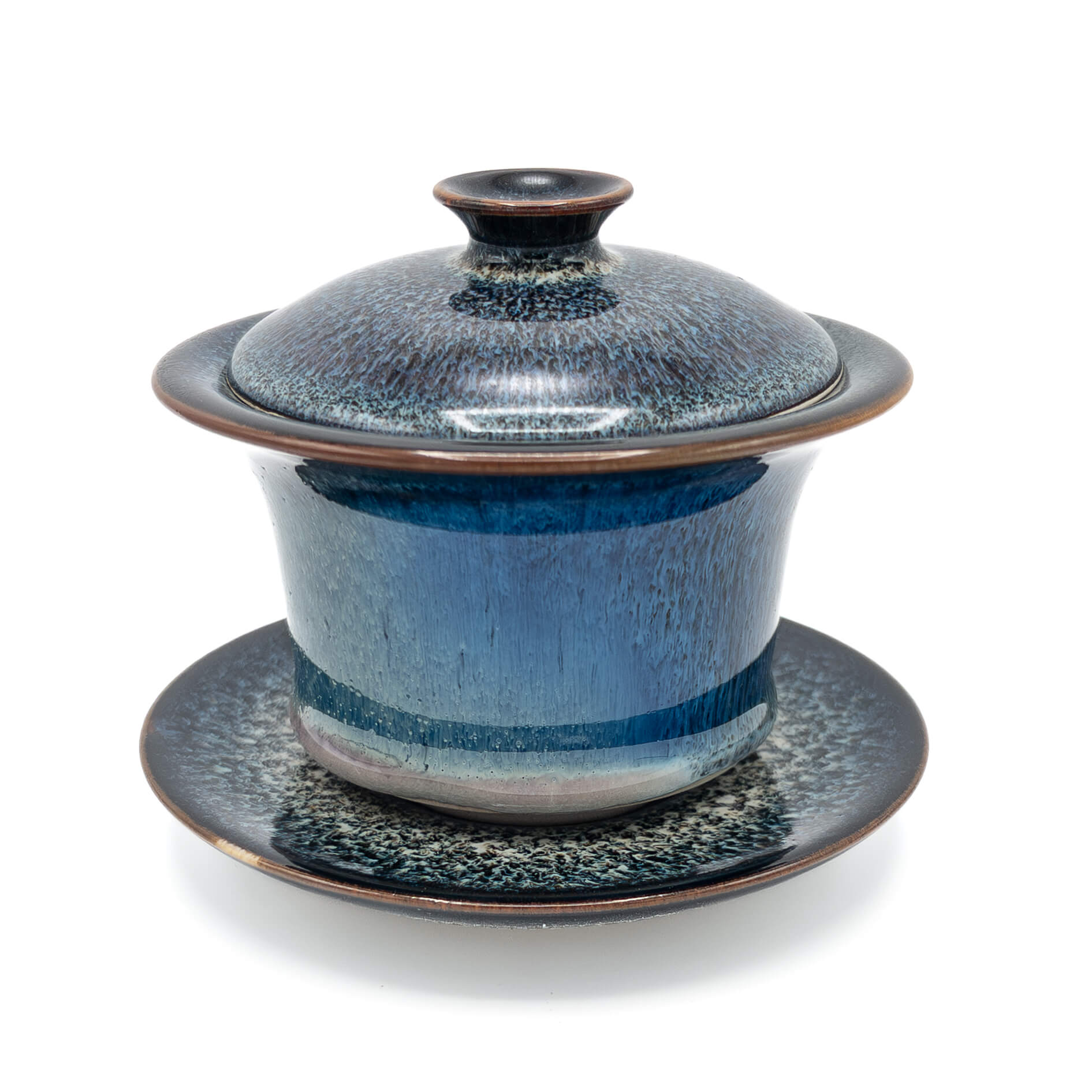 Galaxy Huaning Gaiwan side view showing glaze variation and traditional gaiwan shape