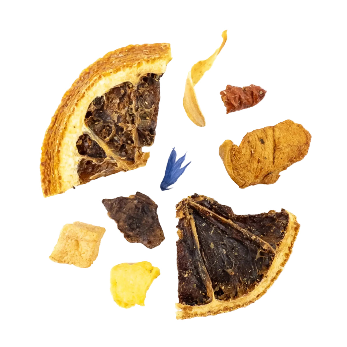 Citrus, Cascara, and White Hibiscus Fruit Tea on a white background
