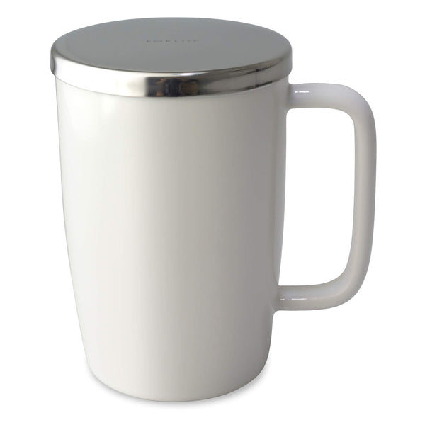 FORLIFE Dew Satin Finish Brew-in-Mug with Basket Infuser Stainless Lid 18 oz Natural Cotton