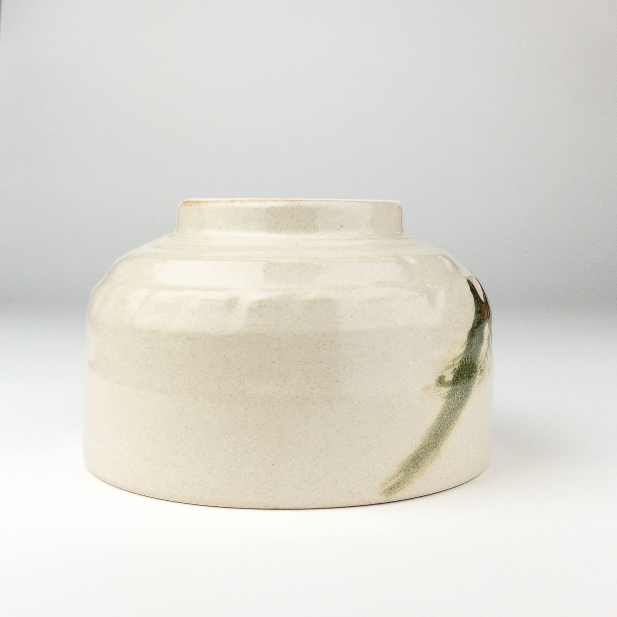 White Ceramic Matcha Bowl with Green Brush Strokes