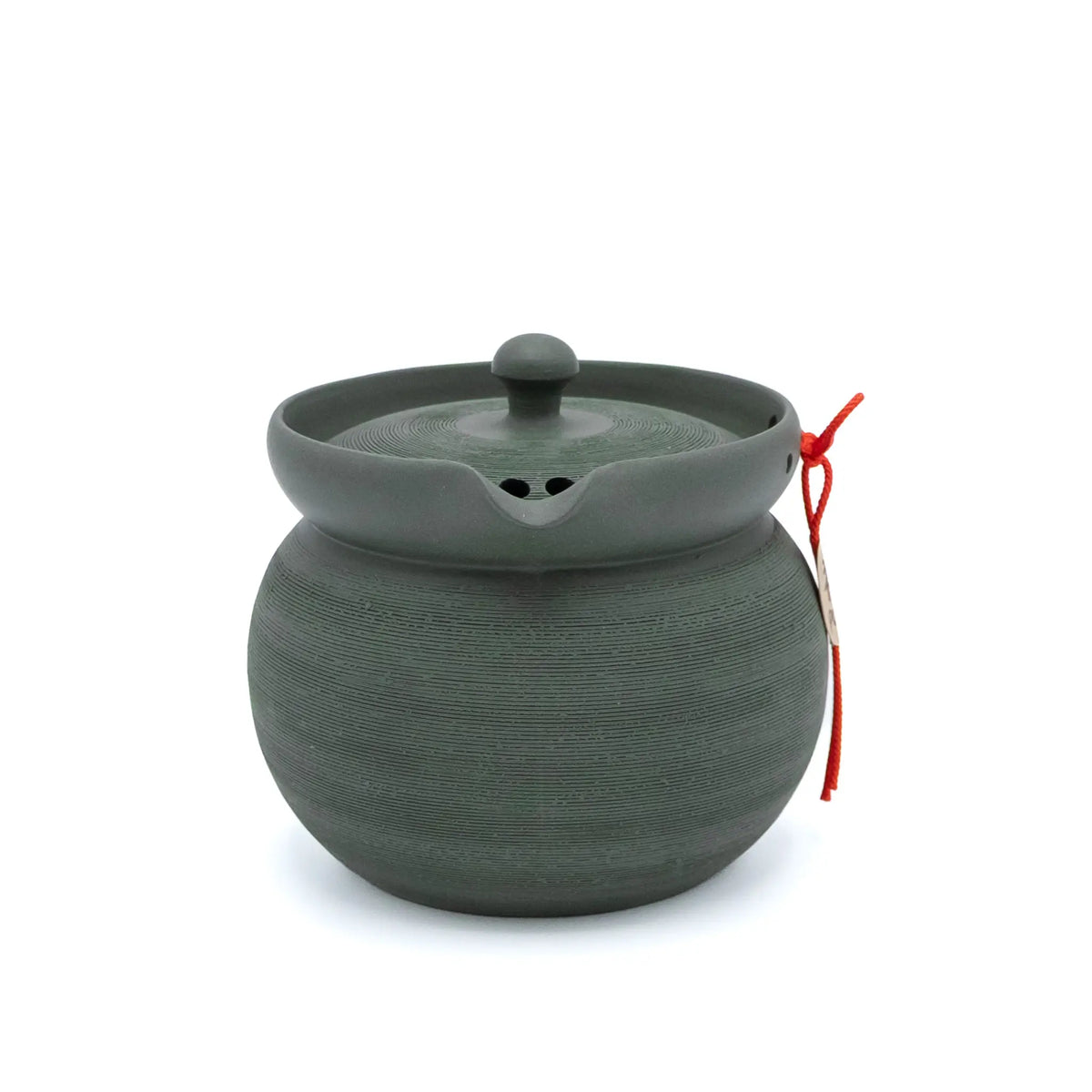 Green ryokudei Tokoname PUKU kyusu by Sekiryu Kiln, handleless with a flared collar and pouring notch