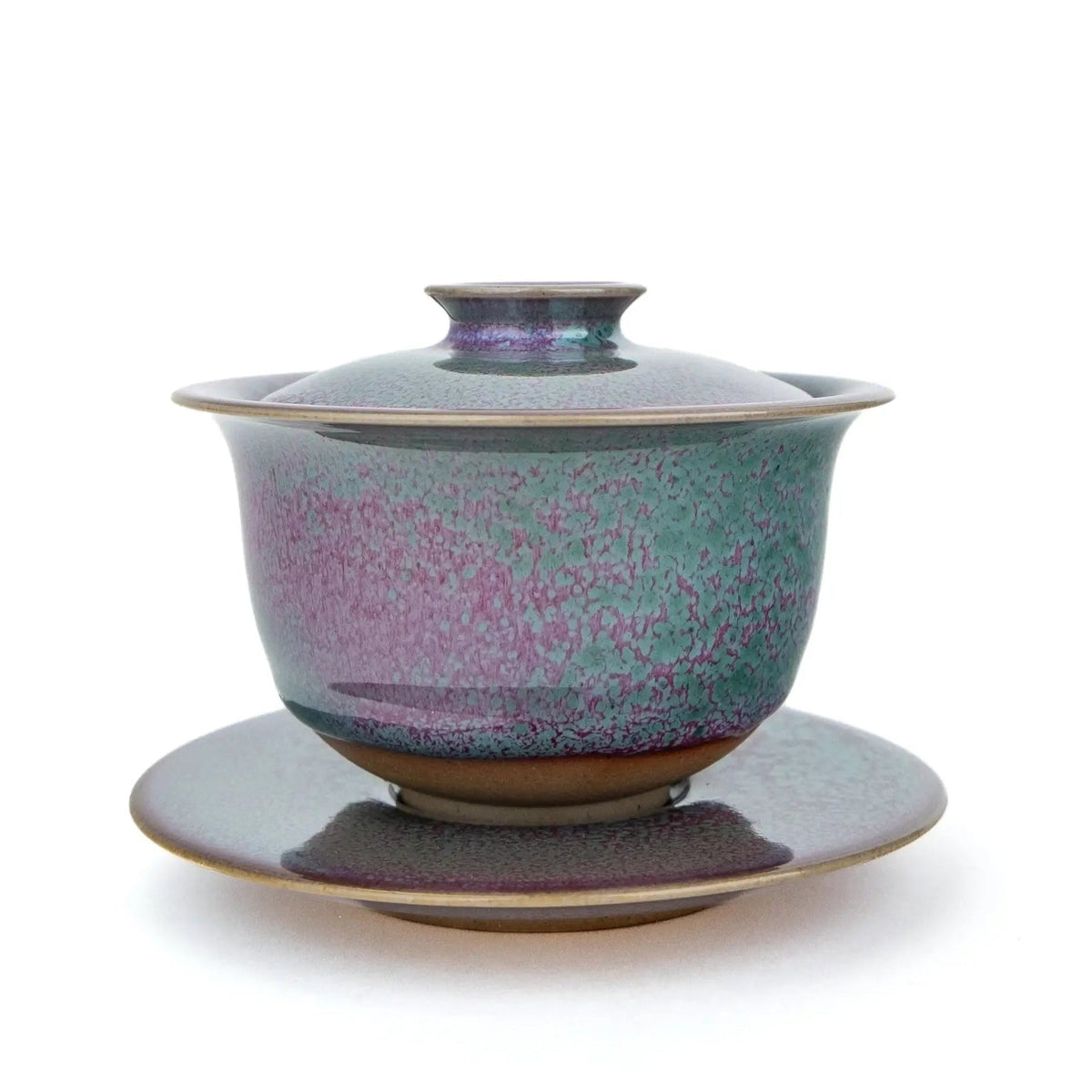 Huaning Handmade Gaiwan for Gong Fu Tea with a pink and green glaze