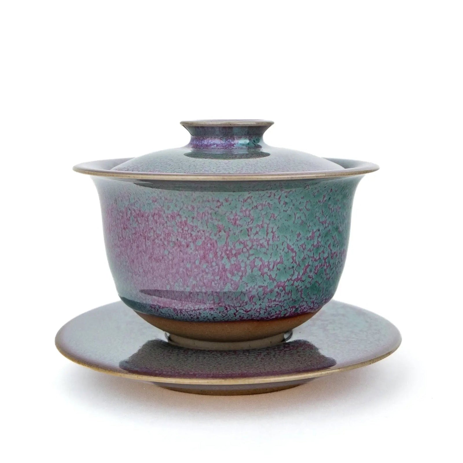 Huaning Handmade Gaiwan for Gong Fu Tea with a pink and green glaze
