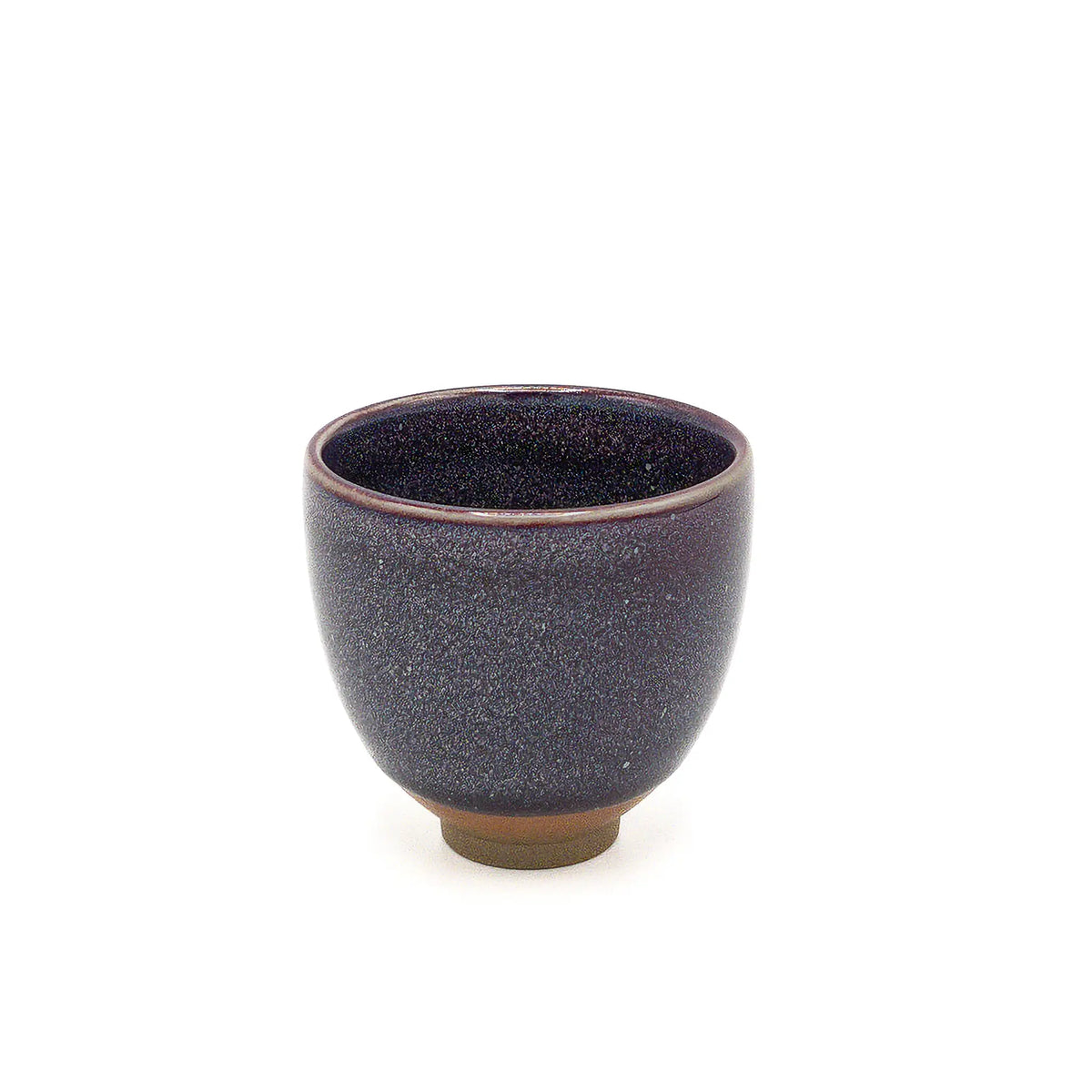 Dark speckled ceramic cup on a white background