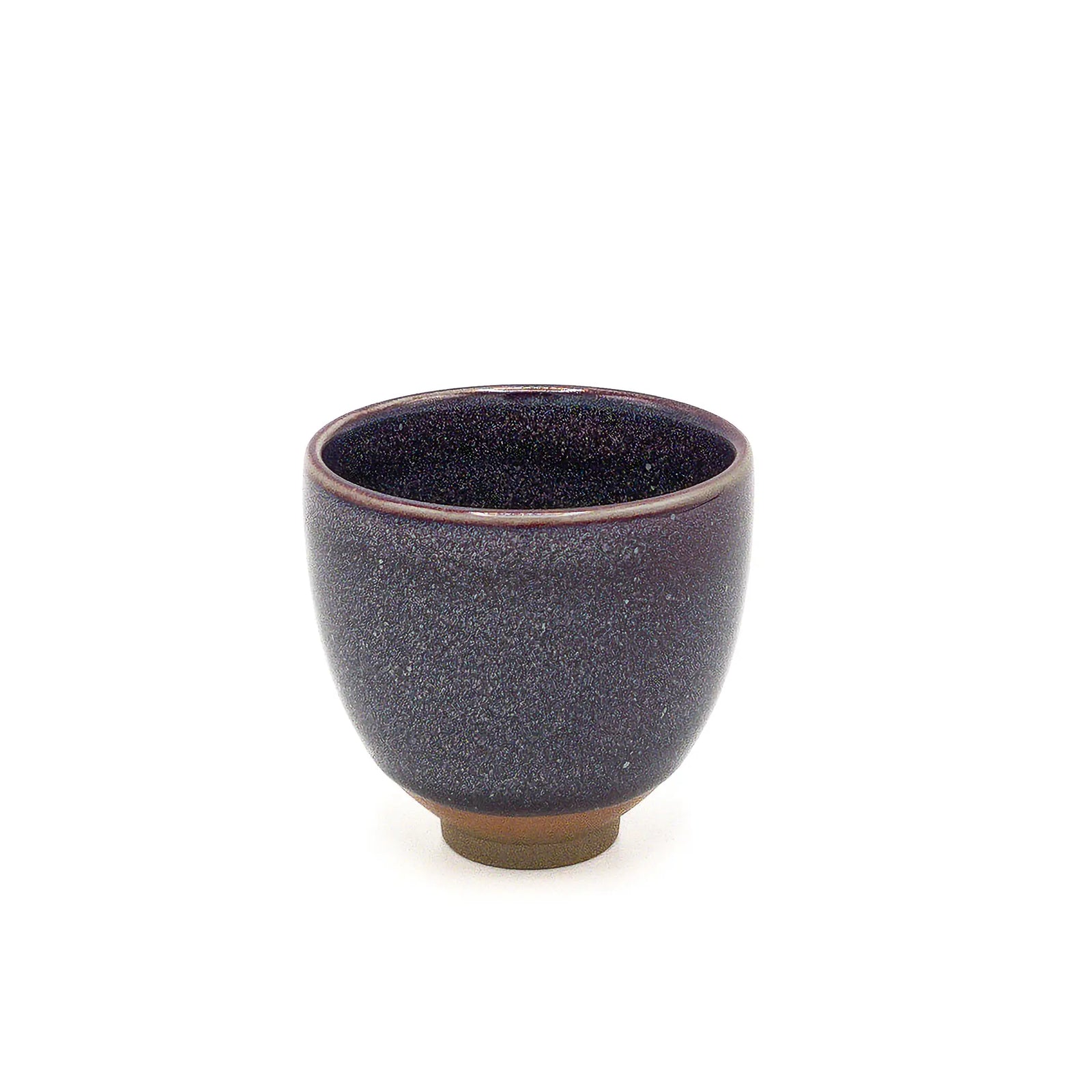 Dark speckled ceramic cup on a white background
