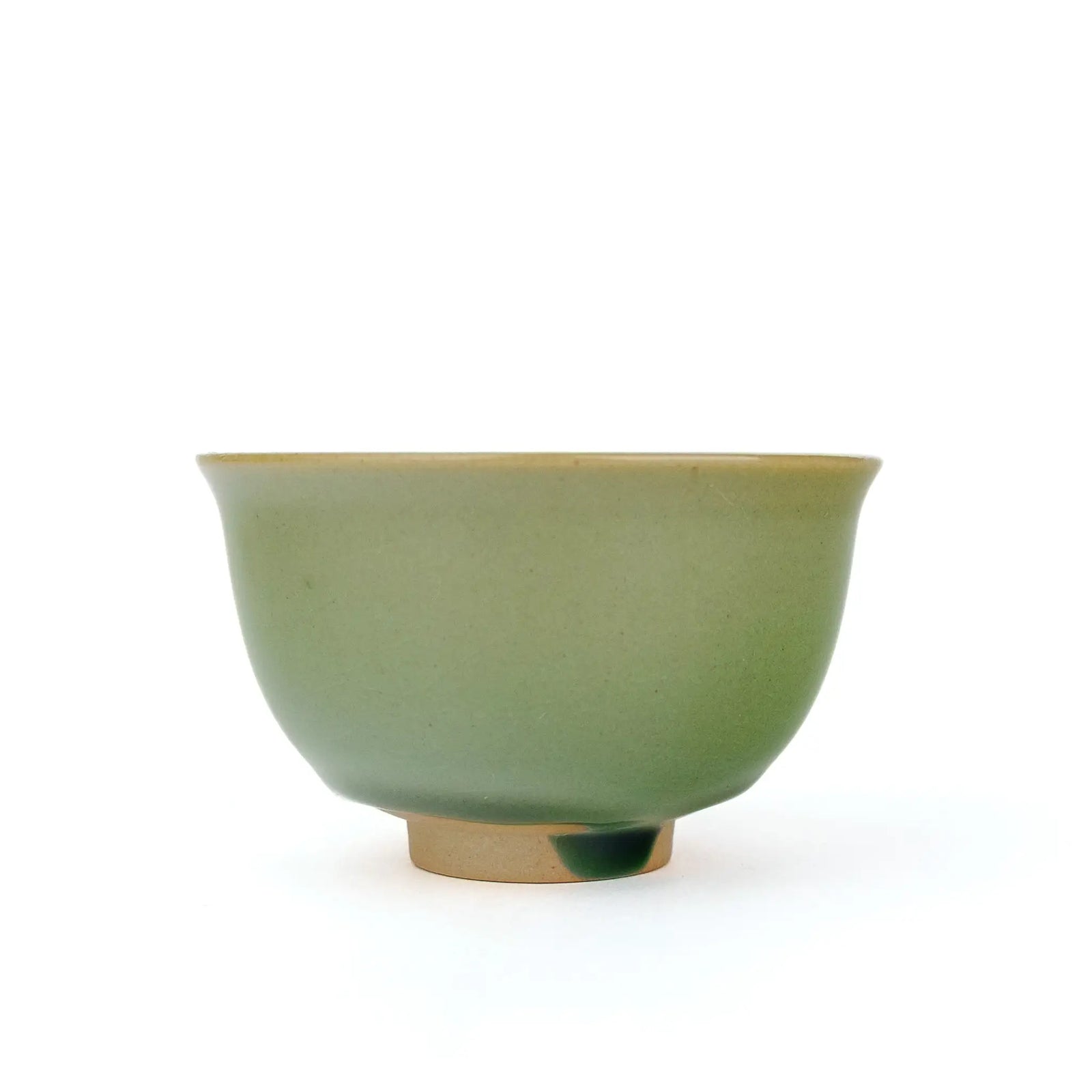 Huaning handmade cup #344, other side, with a dark green glaze drip running onto the foot