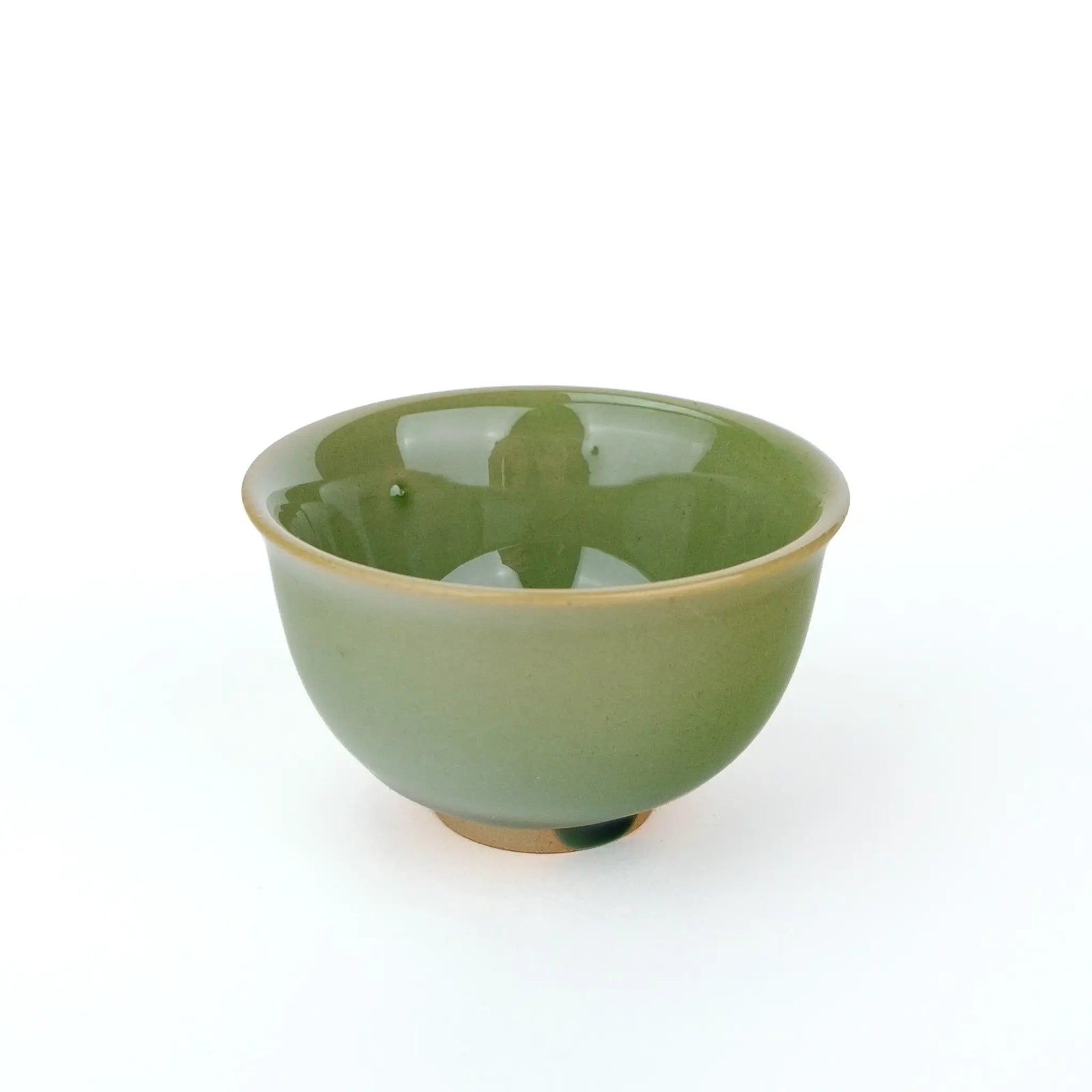 Huaning handmade cup #344 from slightly above, showing the glossy green interior