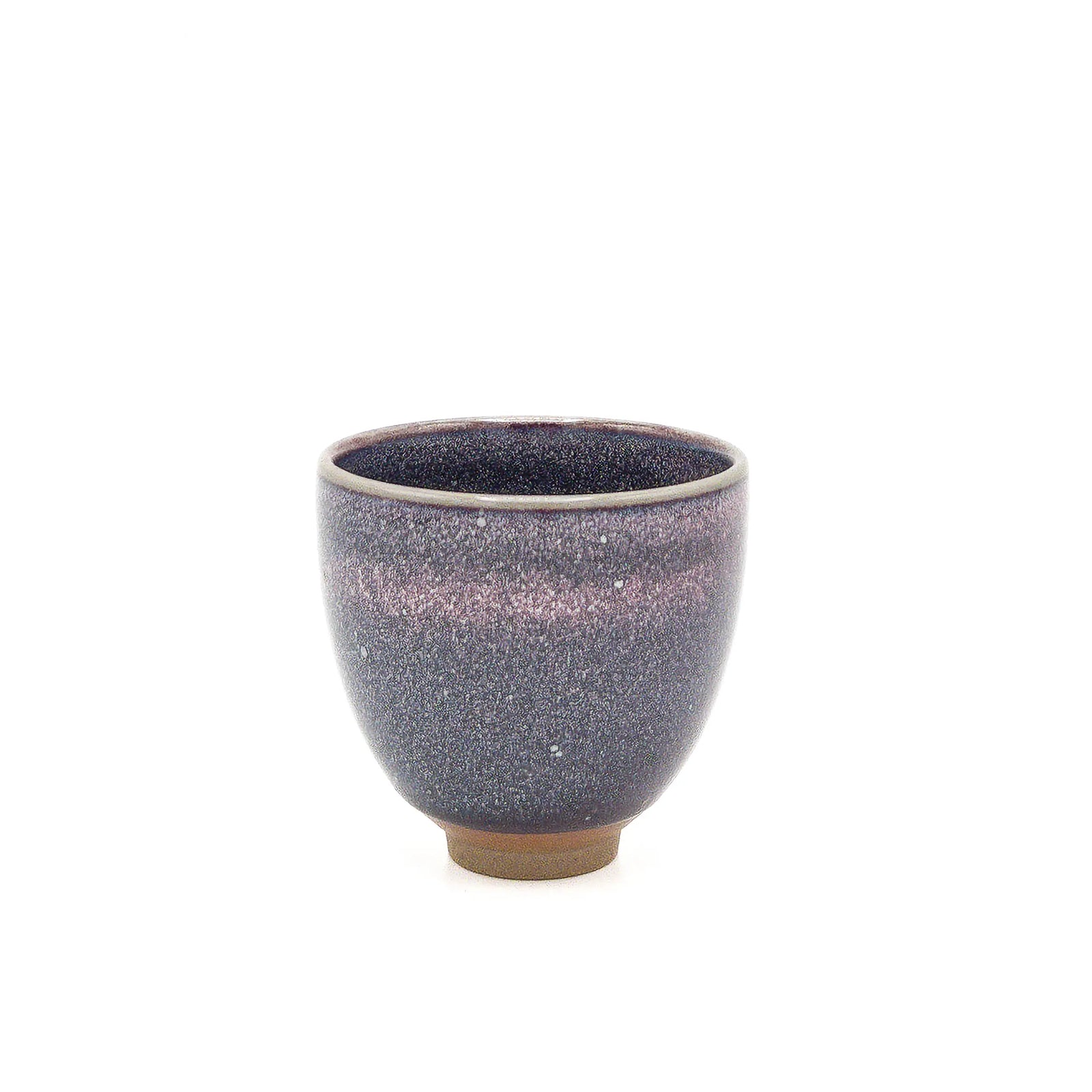 Speckled purple ceramic cup on a white background
