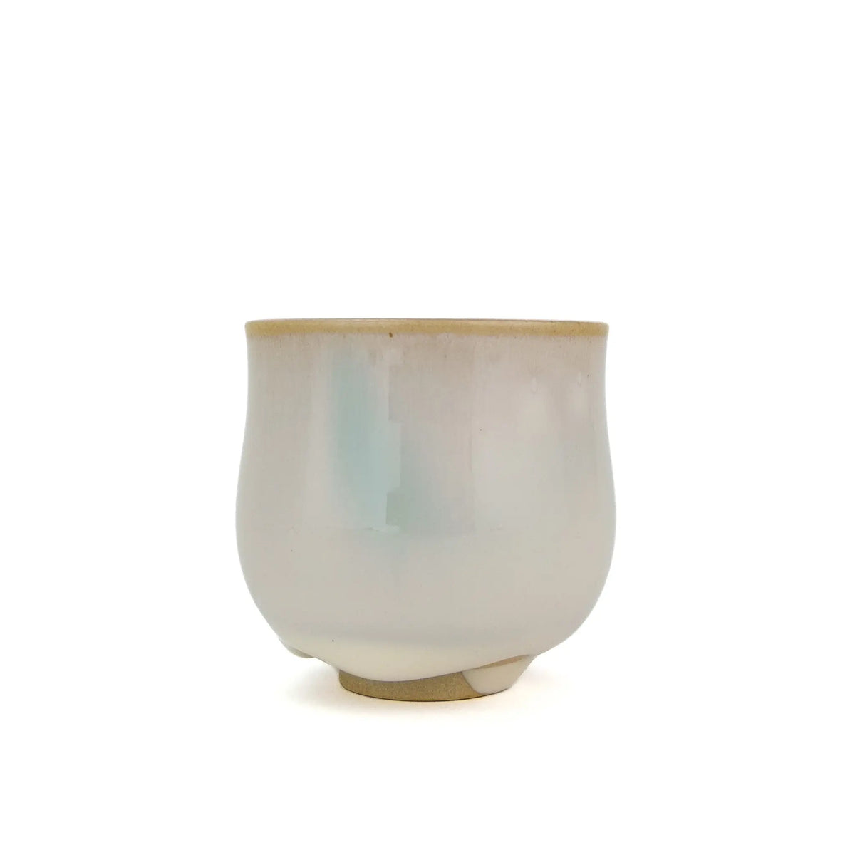 Huaning handmade cup #350, other side, with white glaze drips running onto the foot