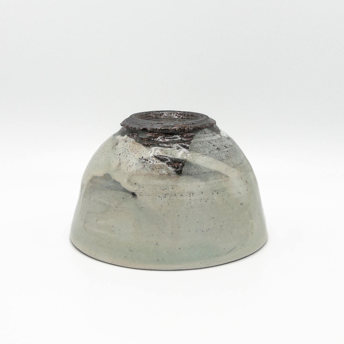 Ishido White Kohiki Matcha Bowl on white background - Upside down view