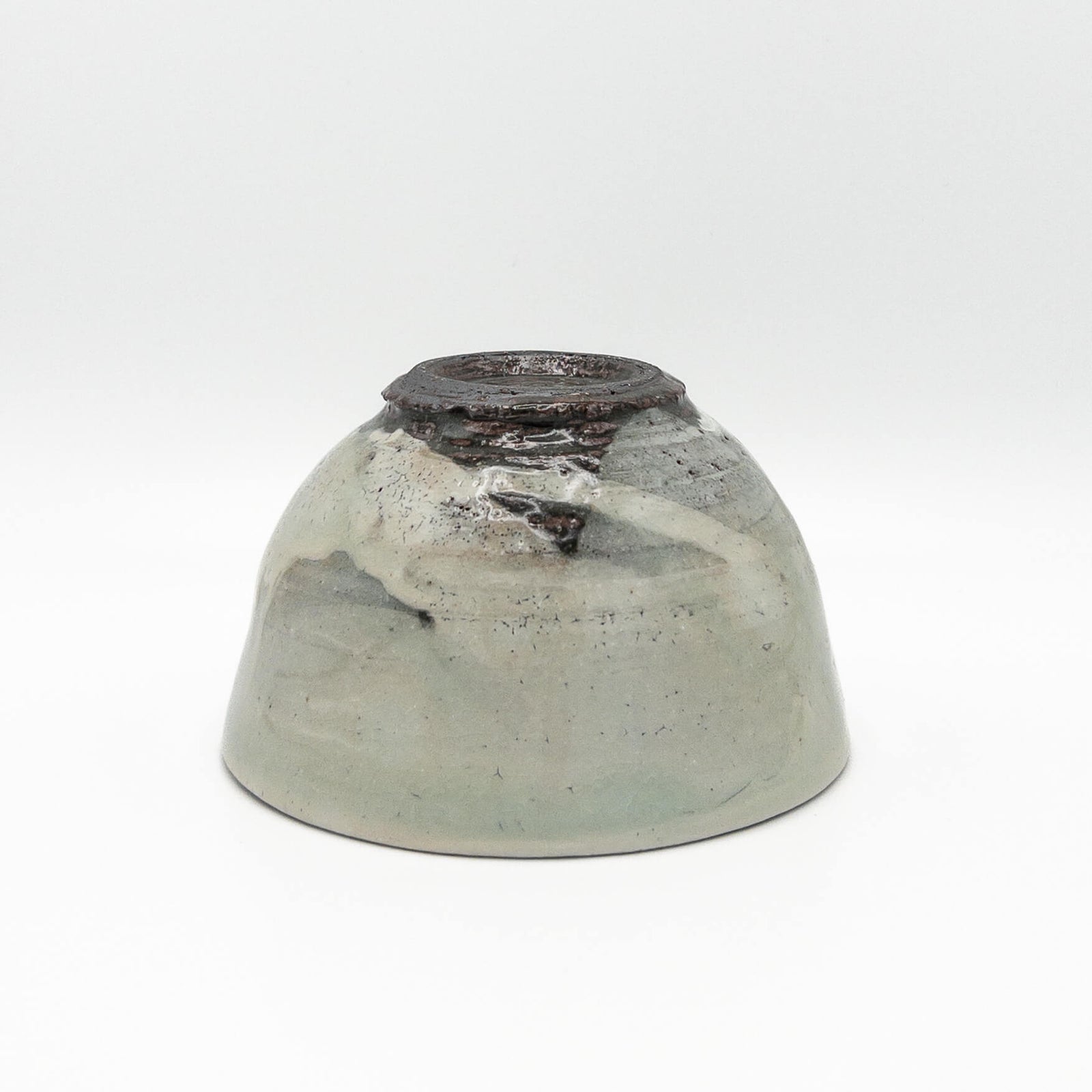 Ishido White Kohiki Matcha Bowl on white background - Upside down view