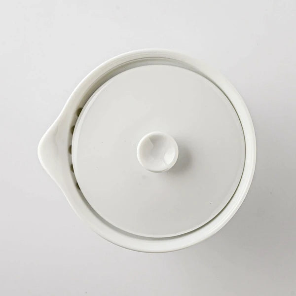 Japanese White Hohin Teapot (~160 ml) Overhead View on white background