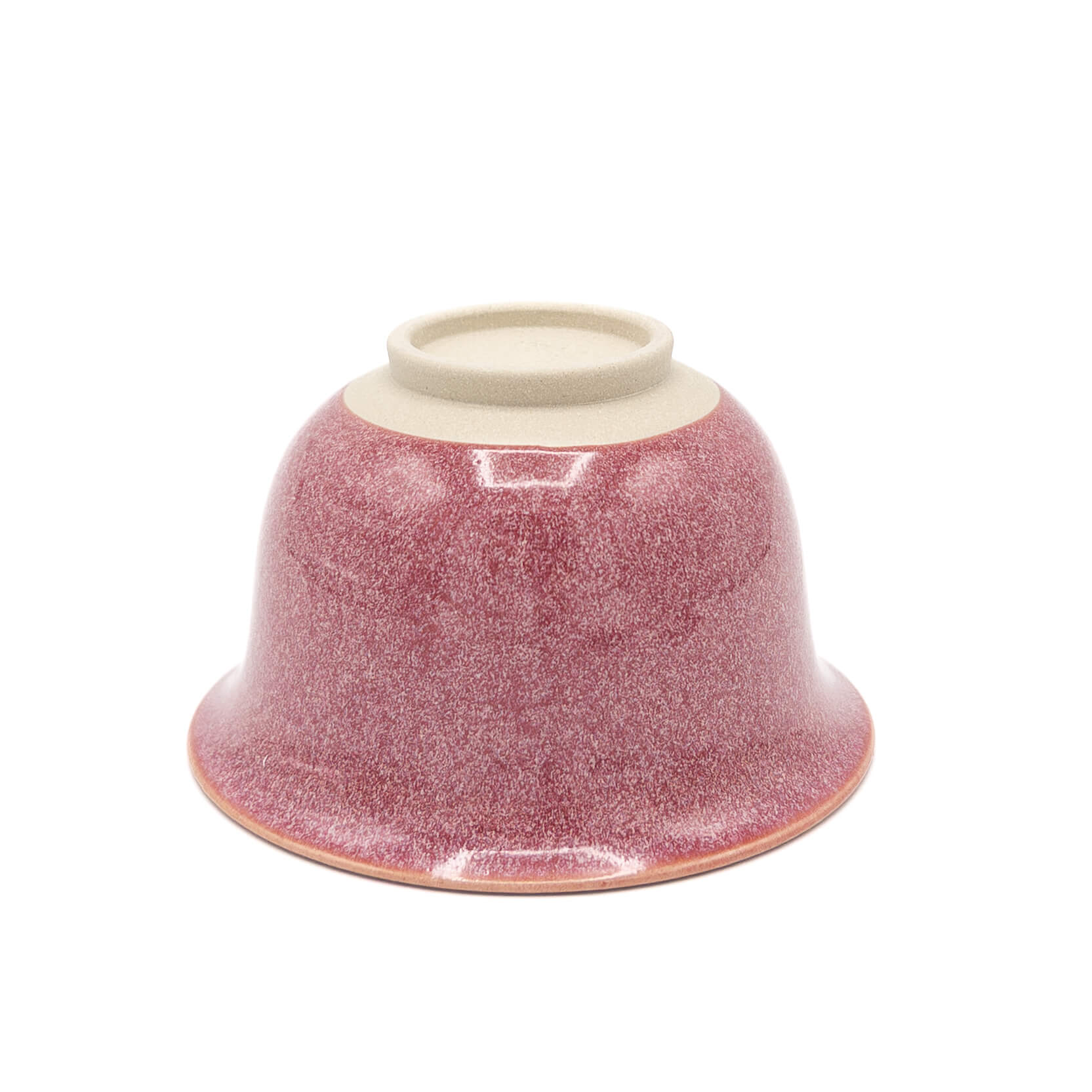 Pink Crystalline Huaning Gaiwan bowl underside showing unglazed foot and pink crystalline glaze exterior