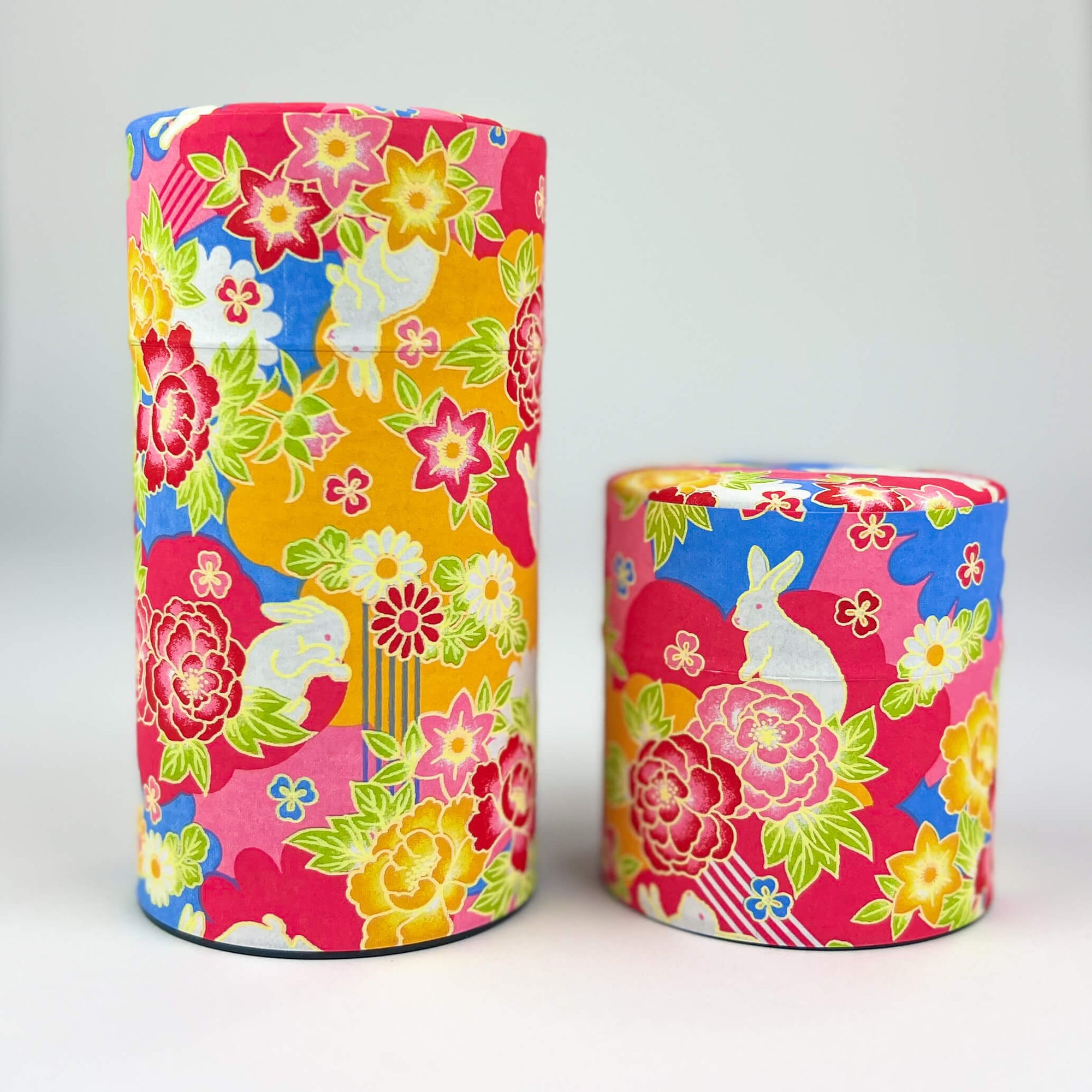 Washi Paper Japanese Tea Caddy - Bunnies and Flowers