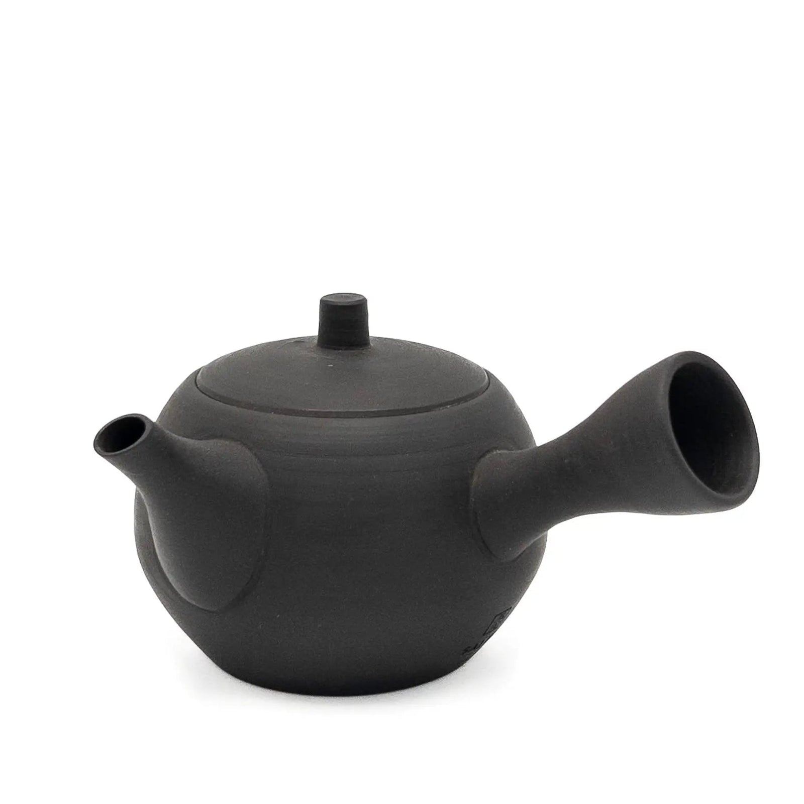 Black Japanese kyusu teapot on a white background