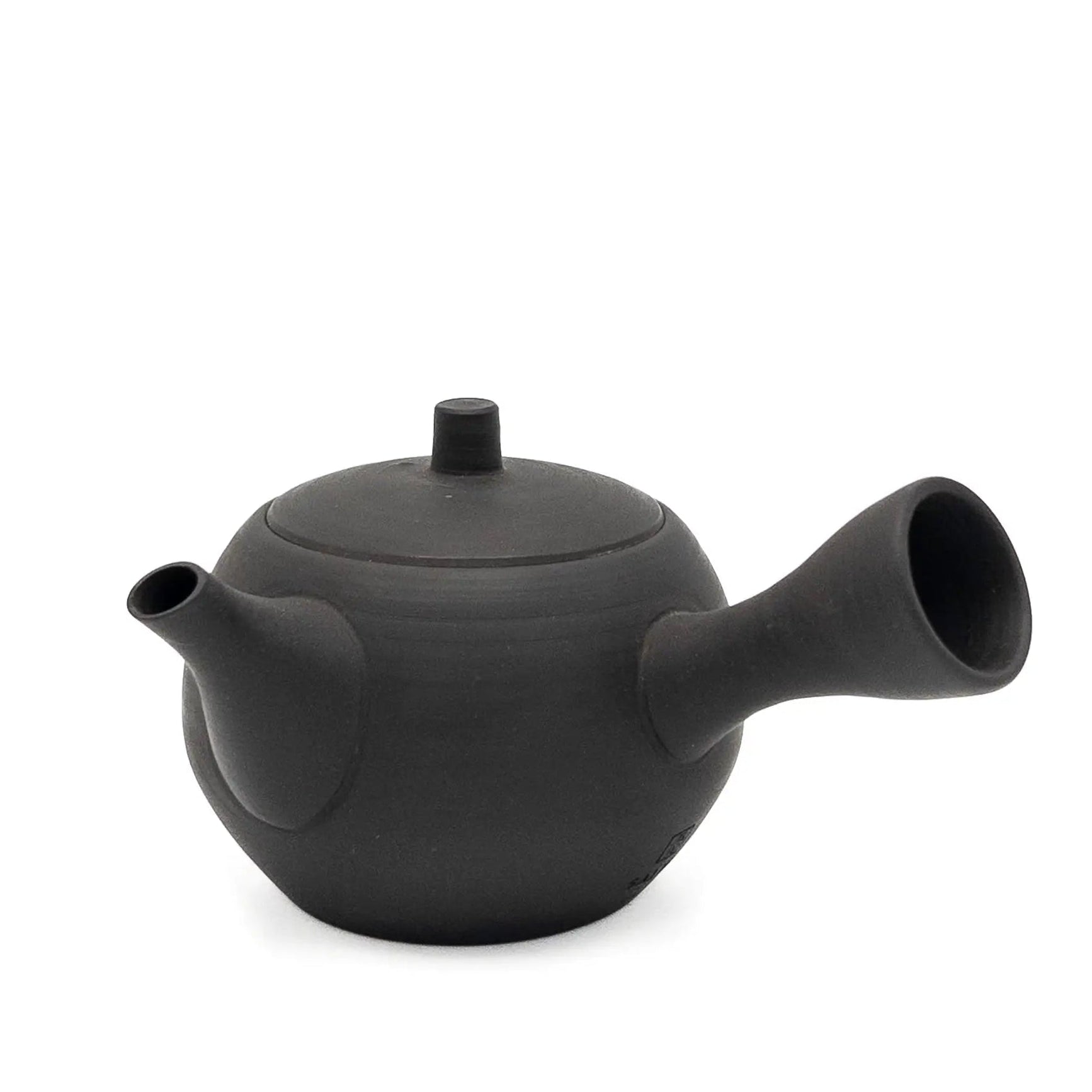 Black Japanese kyusu teapot on a white background
