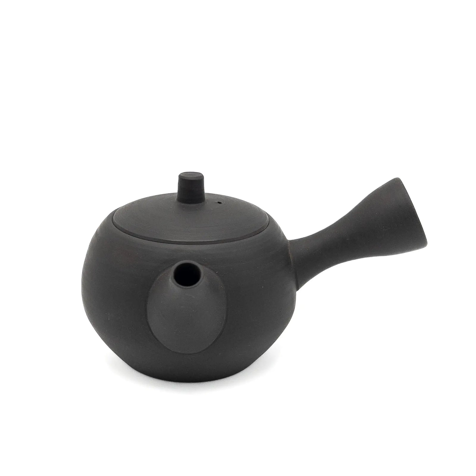 Black Japanese kyusu teapot on a white background