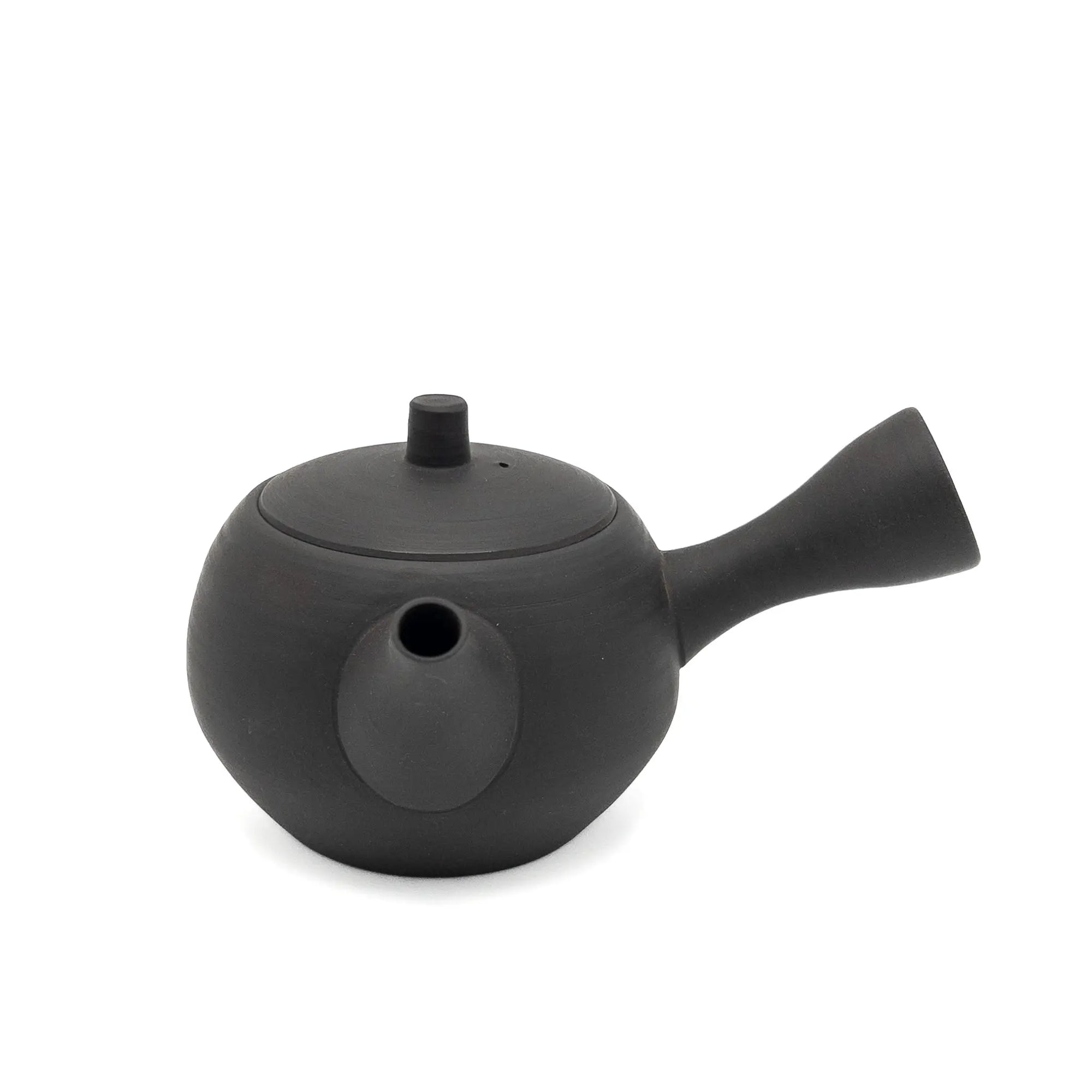 Black Japanese kyusu teapot on a white background