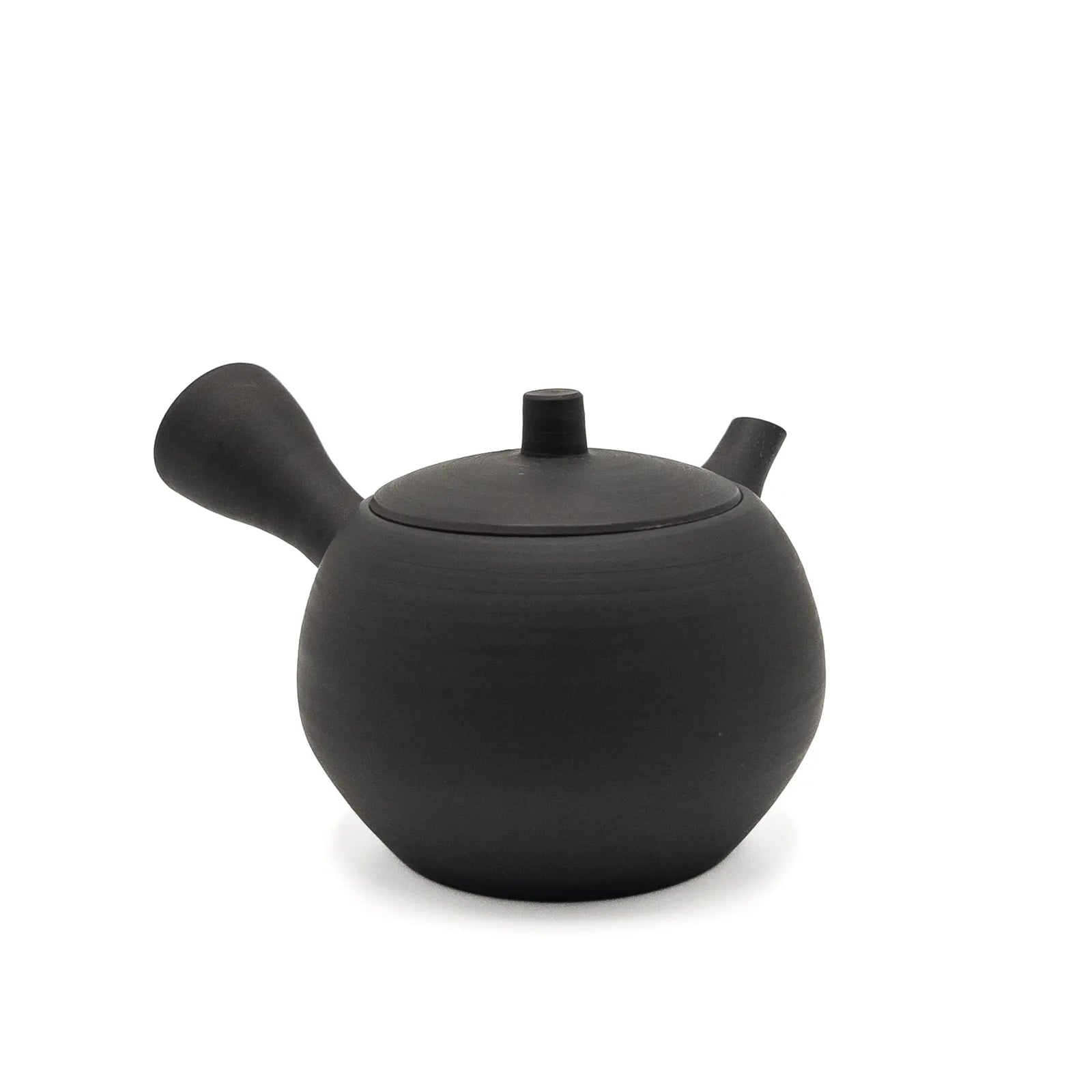 Black Japanese kyusu teapot on a white background