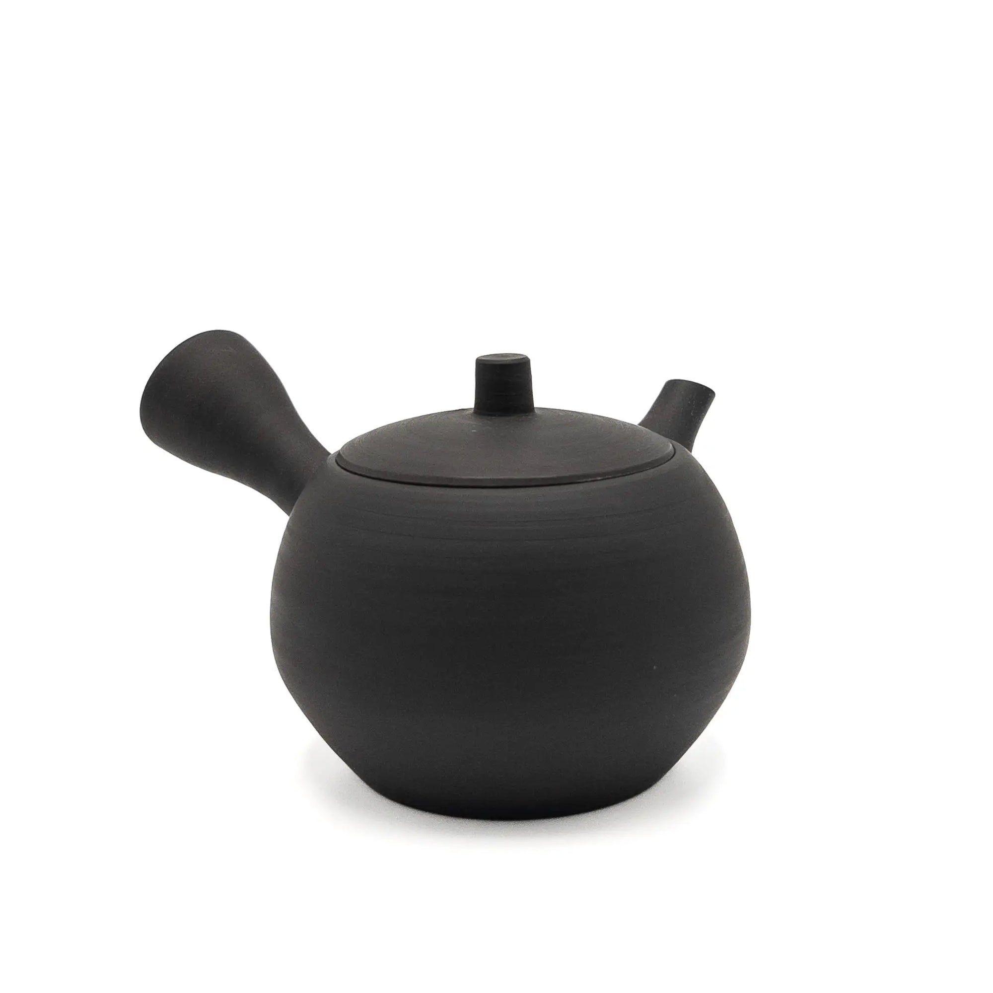 Black Japanese kyusu teapot on a white background