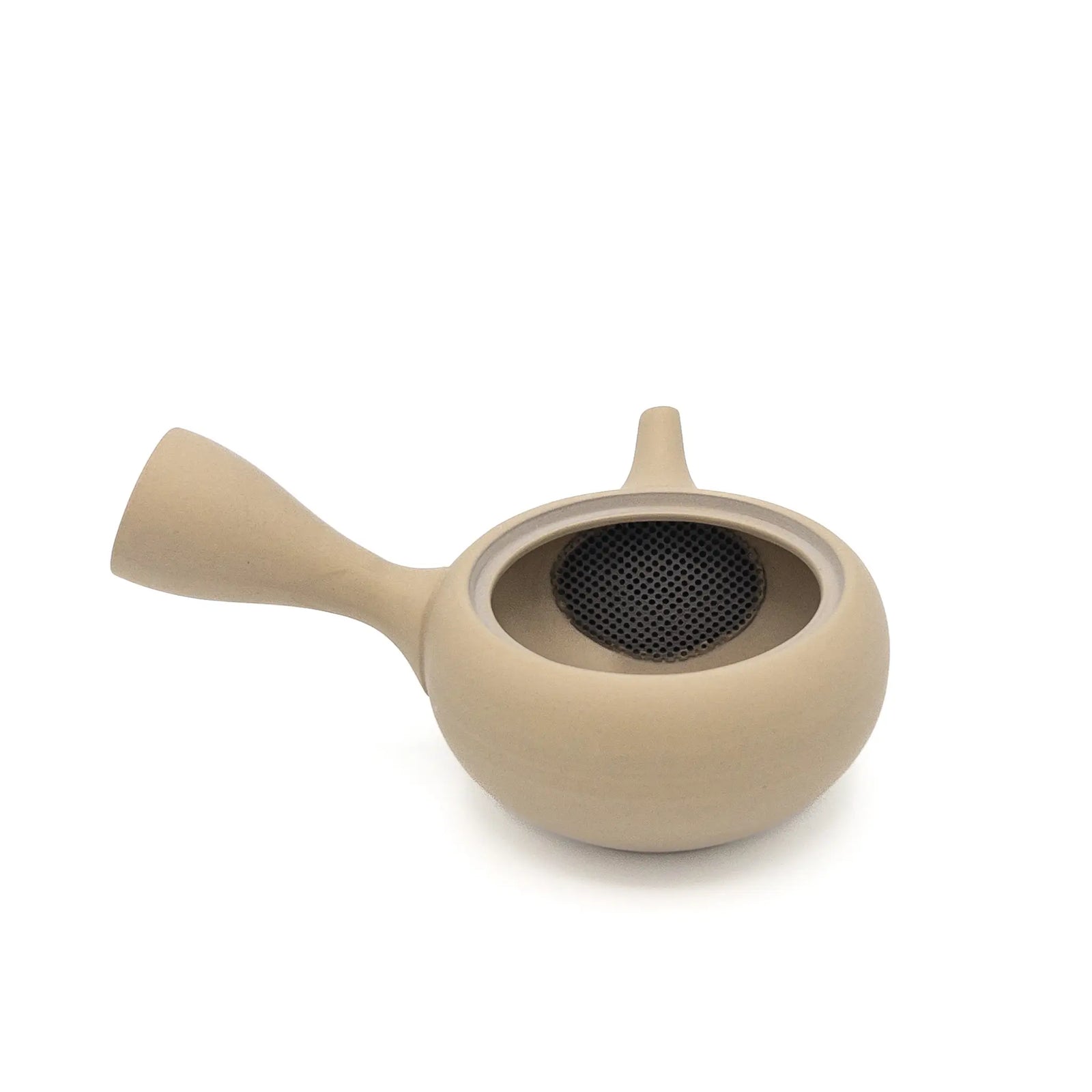 Beige Japanese teapot on a white background
